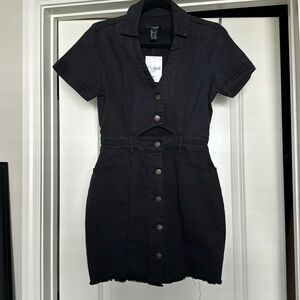 Black denim cutout dress